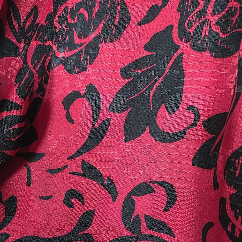 Vtg‎ Red Black Chiffon Floral Top Laura and Jane Secretary High Neck Medium - Picture 9 of 11